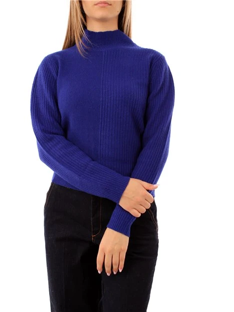 MAGLIA A COLLO ALTO IN MISTO LANA MERINOS DONNA BLU