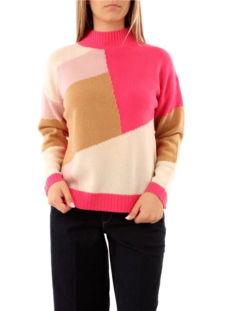 MAGLIA CON COLLO ALTO A FANTASIA DONNA CAMMELLO