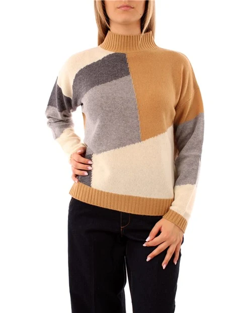 MAGLIA CON COLLO ALTO A FANTASIA DONNA GRIGIO