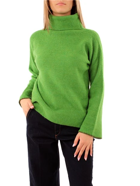 MAGLIA CON COLLO ALTO IN MISTO LANA DONNA VERDE