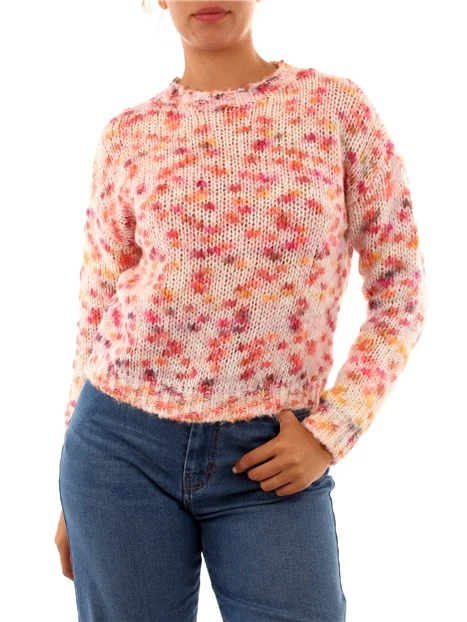 MAGLIA GIROCOLLO A FANTASIA IN MISTO LANA DONNA BIANCO
