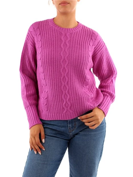 MAGLIA GIROCOLLO CROPPED DONNA FUCSIA