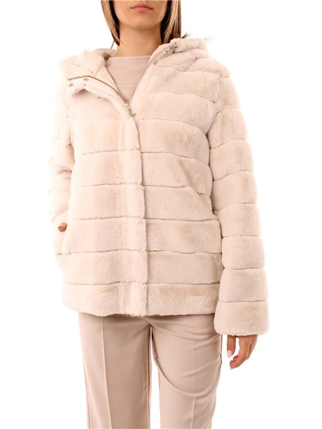 CAPPOTTO CORTO CON CAPPUCCIO DONNA PANNA