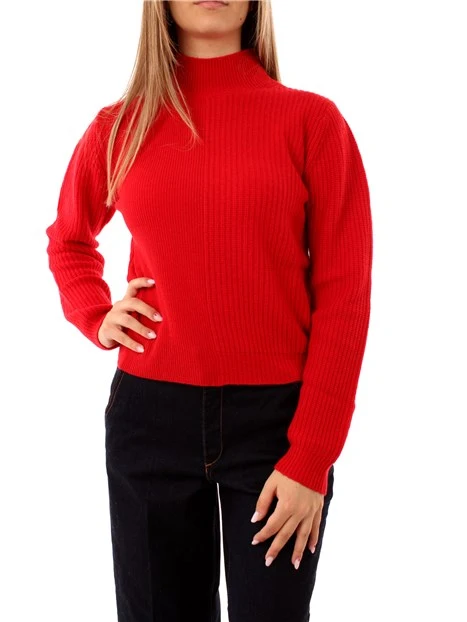 MAGLIA A COLLO ALTO IN MISTO LANA MERINOS DONNA ROSSO