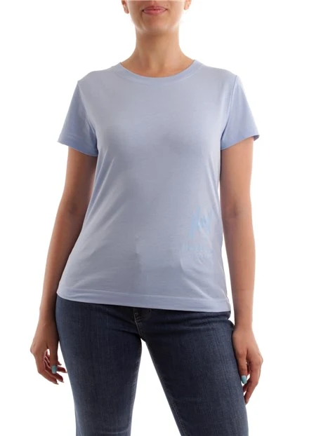 T-SHIRT CON COLLO A COSTINE DONNA AZZURRO