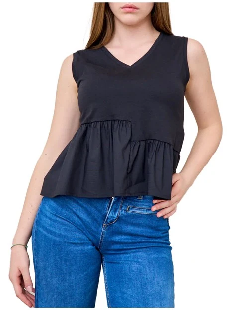 TOP CON BALZA ASIMMETRICA DONNA NERO