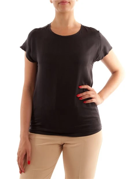 BLUSA IN RASO A MANICHE CORTE DONNA NERO