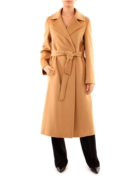 CAPPOTTO LUNGO DOPPIOPETTO IN PURA LANA CON CINTURA DONNA BEIGE