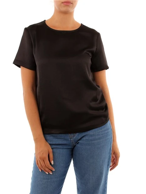 BLUSA GIROCOLLO IN RASO DONNA NERO