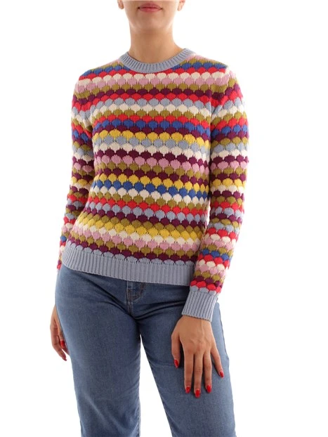 MAGLIA GIROCOLLO IN COTONE A RIGHE DONNA BIANCO MULTICOLORE