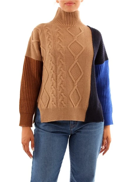 MAGLIA CON COLLO ALTO MULTICOLORE DONNA BEIGE