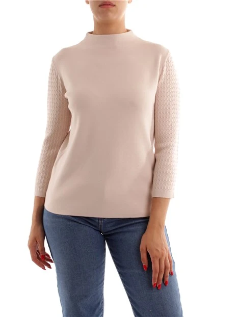 MAGLIA CON MANICHE A TRECCIA DONNA ROSA BIANCO NEUTRO