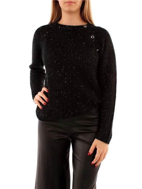 MAGLIA GIROCOLLO CON MICRO PAILLETTES DONNA NERO