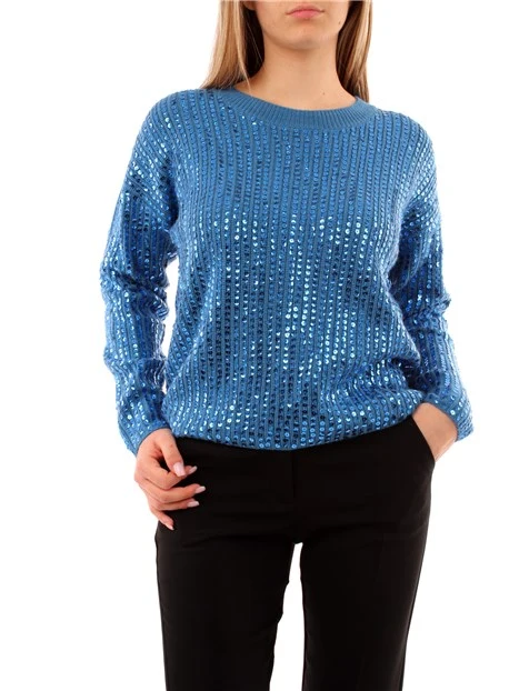 MAGLIA GIROCOLLO CON PAILLETTES DONNA BLU