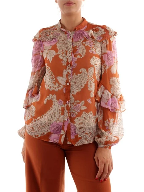 CAMICIA CON VOLANT SULLE SPALLE DONNA MARRONE