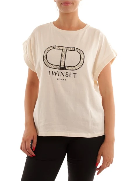 T-SHIRT CON LOGO T DONNA BIANCO
