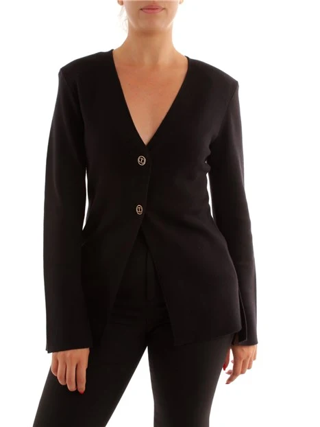 CARDIGAN CON SCOLLO A V DONNA NERO