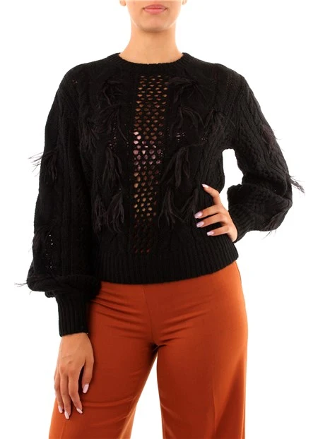 MAGLIA TRAFORATA CON PIUME DONNA NERO