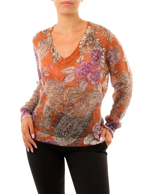 MAGLIA CON SCOLLO A V FANTASIA FLOREALE DONNA