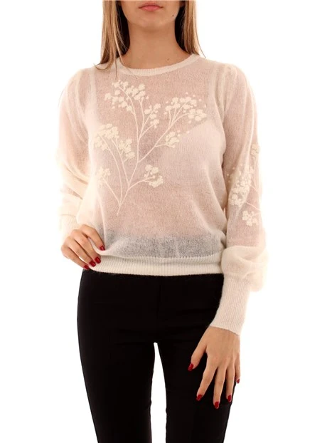 MAGLIA GIROCOLLO CON RICAMO DONNA BIANCO