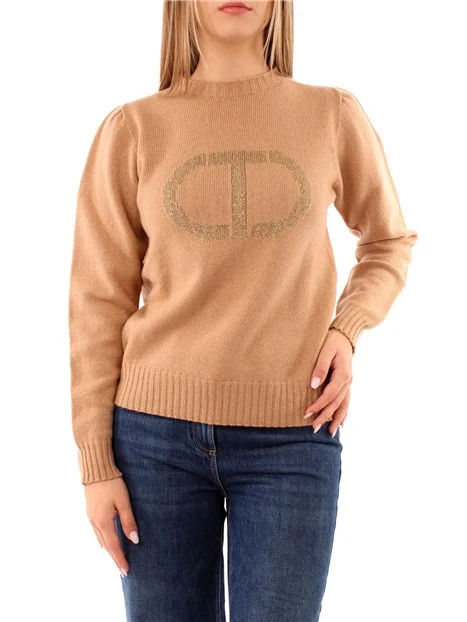 MAGLIA GIROCOLLO CON LOGO IN LUREX DONNA BEIGE