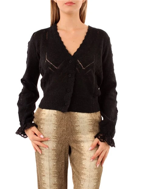 CARDIGAN CON PIZZO DONNA NERO