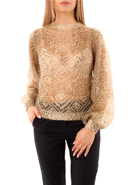 MAGLIA GIROCOLLO TRAFORATA A FANTASIA DONNA BEIGE
