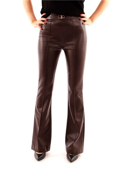 PANTALONI A ZAMPA EFFETTO PELLE DONNA MARRONE