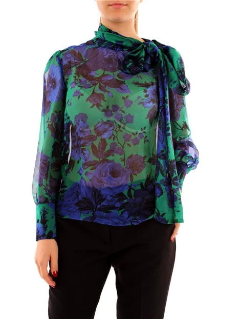 BLUSA FLOREALE IN MISTO SETA DONNA BLU