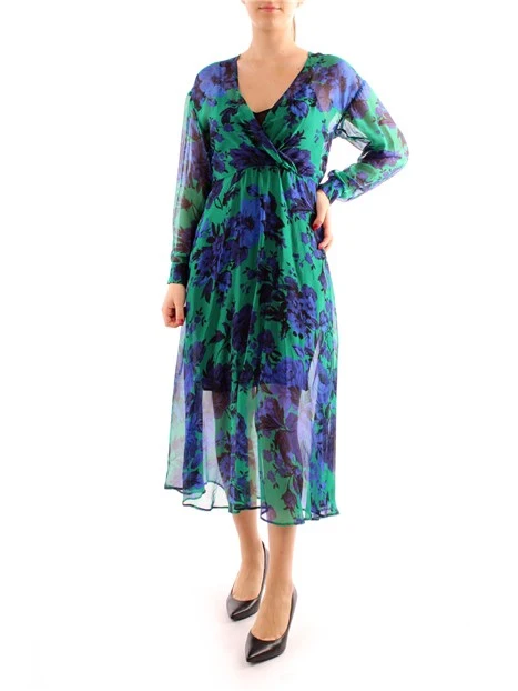 VESTITO LUNGO FLOREALE IN MISTO SETA DONNA BLU