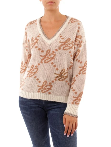 MAGLIA A ROMBO CON LOGHI DONNA BIANCO