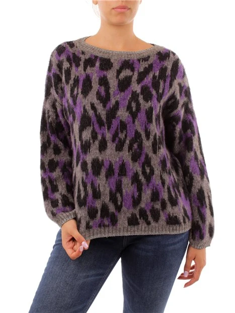 MAGLIA ANIMALIER BICOLORE DONNA GRIGIO