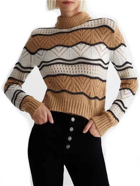 MAGLIA DOLCEVITA A RIGHE DONNA BEIGE