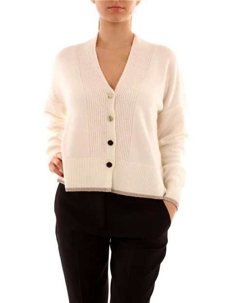 CARDIGAN IN PURA LANA DONNA BIANCO