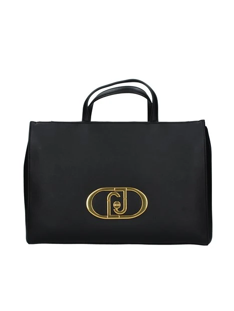 BORSA A MANO CON GRANDE LOGO DORATO DONNA NERO