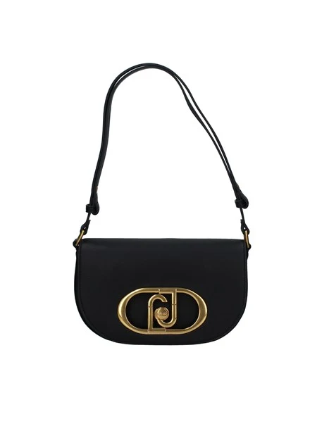 BORSA A SPALLA CON GRANDE LOGO DORATO DONNA NERO