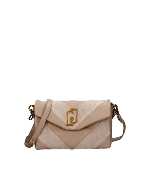 BORSA A SPALLA CON INSERTI IN CAMOSCIO DONNA BEIGE CHIARO