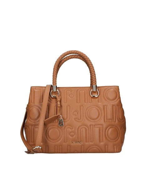 BORSA A MANO CON LOGO IMPUNTURATO DONNA MARRONE
