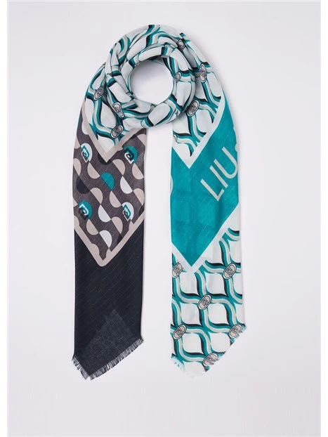 FOULARD CON FANTASIA ANNI 70  DONNA PETROLIO
