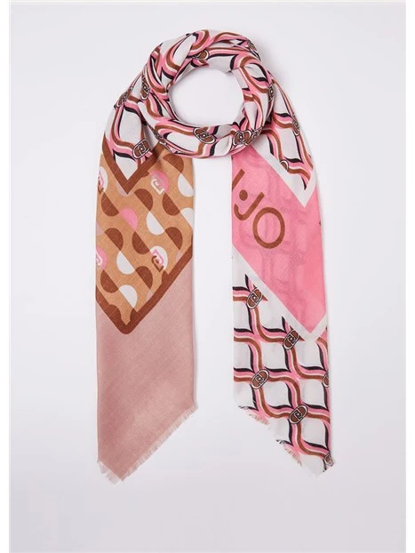 FOULARD CON FANTASIA ANNI 70  DONNA ROSA PESCA