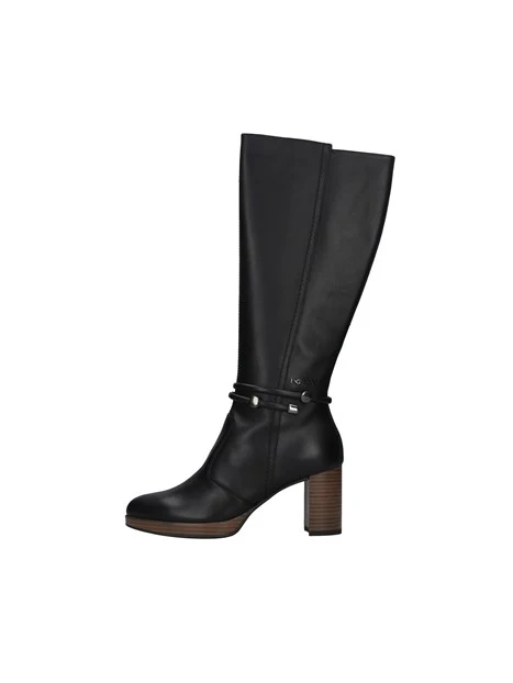 STIVALI CON TACCO EFFETTO LEGNO DONNA NERO