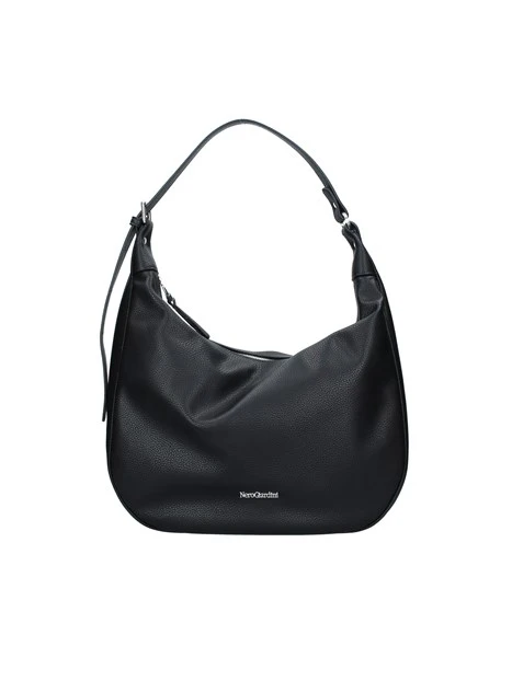 BORSA A SPALLA IN ECOPELLE CON MANICO REGOLABILE DONNA NERO