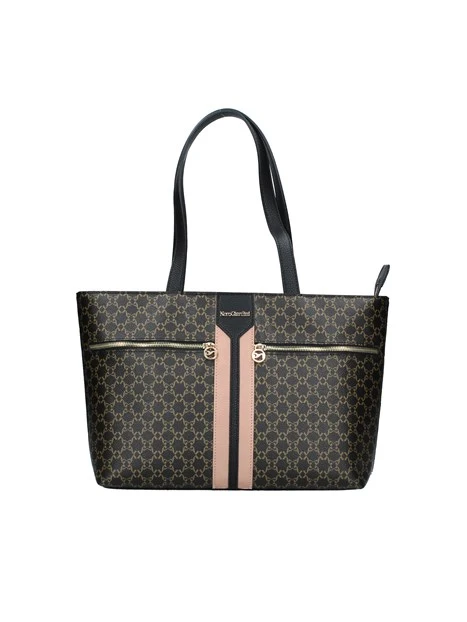 BORSA SHOPPING CON DUE ZIP FRONTALI DONNA MARRONE