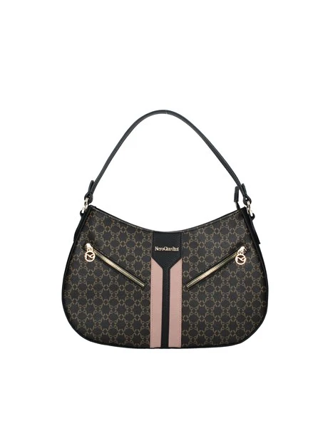 BORSA A SPALLA CON TASCHE DIAGONALI DONNA MARRONE