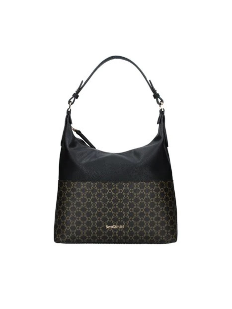 BORSA A SPALLA CON FONDO LOGATO DONNA MARRONE E NERO