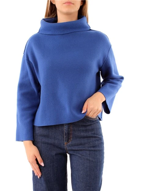 MAGLIA COLLO ALTO IN MISTO LANA DONNA BLU