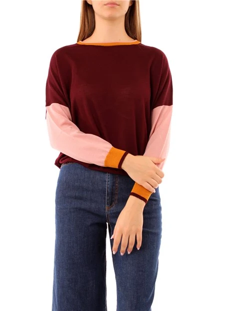 MAGLIA GIROCOLLO BICOLORE DONNA BORDEAUX