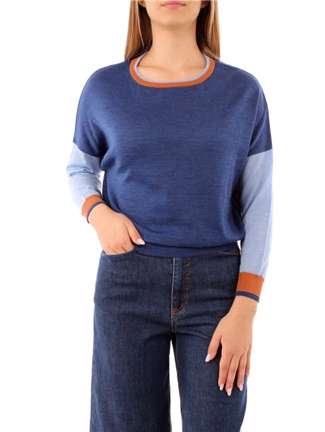 MAGLIA GIROCOLLO BICOLORE DONNA BLU