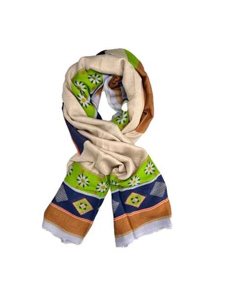 FOULARD CON STAMPA ETNICA DONNA BEIGE