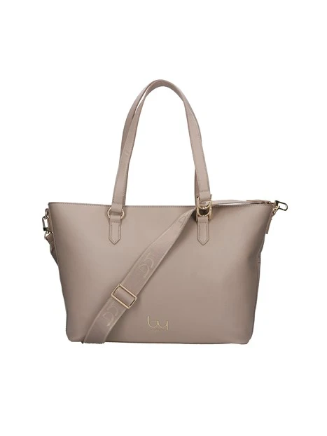 BORSA A SPALLA CON FASCE LOGATE LATERALI DONNA BEIGE